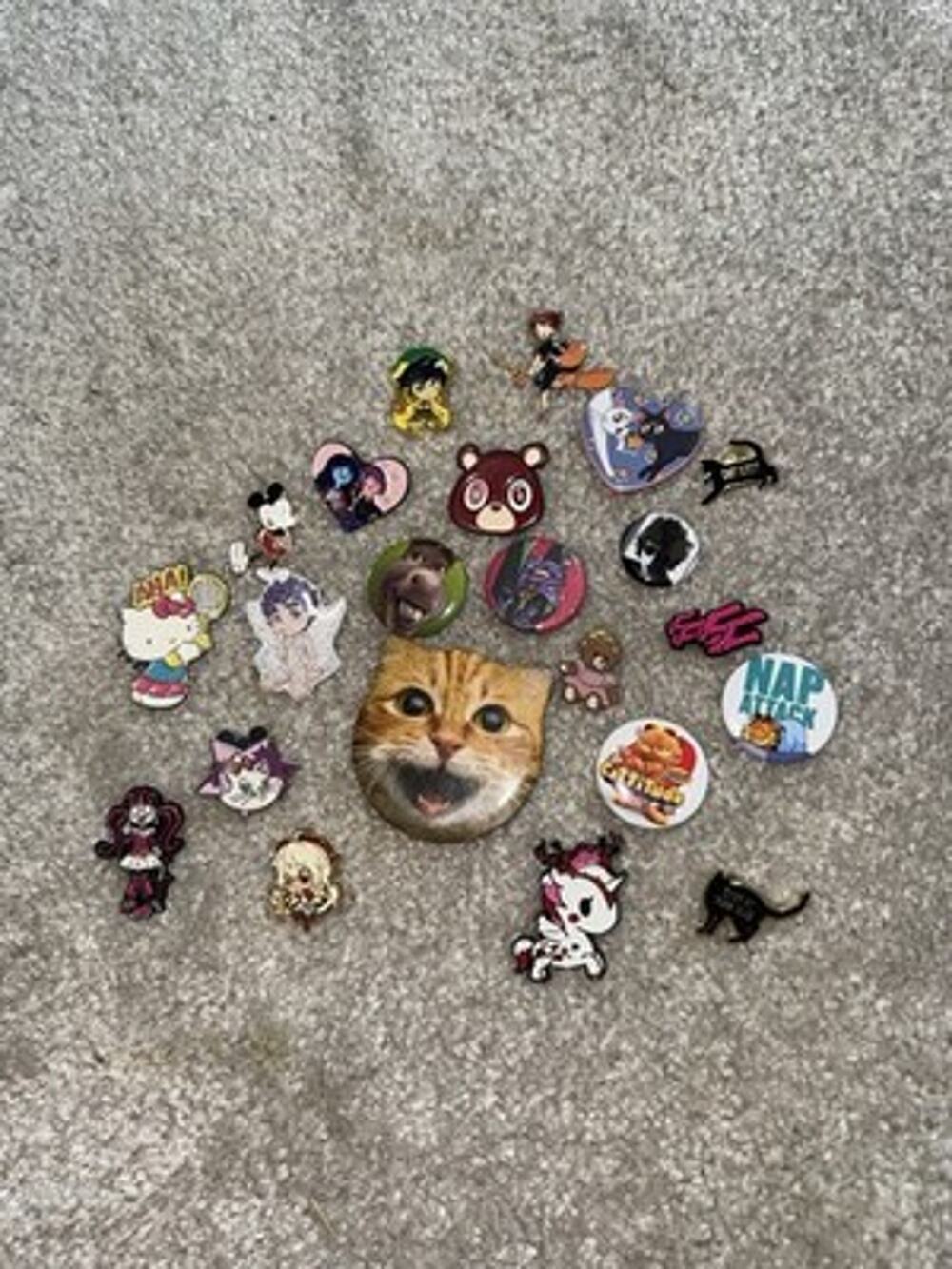 Lot of 22 random pins - pop culture, anime, cats plastic and metal